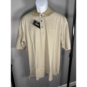 Ashworth Double Mercerized Cotton Polo Shirt Beige Stripe Golf Adult L New W/Tag